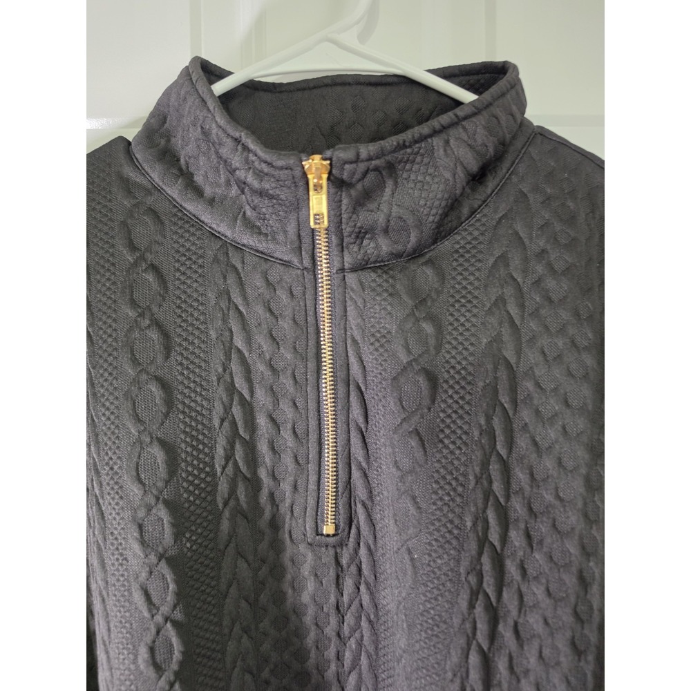 Umgee Black Textured Pullover Top Ruffle Sleeve Gold Zip Mock Neck Womens - Picture 3 of 6